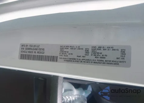 2022 Ram Promaster 3500 Cargo Van High Roof 159 Wb Ext from USA, damaged, VIN 3C6MRVJG4NE120745